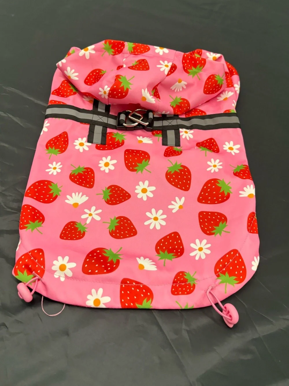 Pink Strawberry Daisy Hooded Dog Raincoat